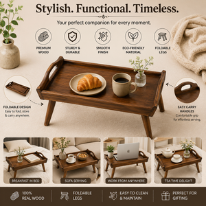 Handcrafted Wooden Bed <b>Breakfast</b> <b>Tray</b> with Foldable Legs | Premium Serving <b>Tray</b> for Tea Coffee Food Laptop Home Hotel Restaurant - Product Image 5