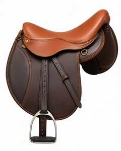 Silla de montar inglesa de cuero premium, marrón bicolor, para salto y doma, fabricada especialmente para equitación. - Product Image 2