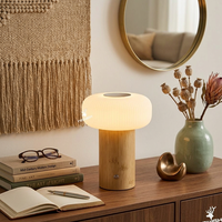 Lampe de bureau LED rechargeable en forme de champignon avec base en bambou, lampe de table portable minimaliste pour la chambre à coucher, le bureau, la décoration de la maison