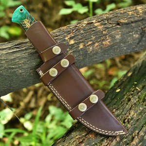 Couteau de Bushcraft en Acier Damas Forgé à la Main, Manche en Cône de Pin, Lame Fixe Full Tang, Couteau de Camping avec Étui en Cuir, Personnalisable OEM - Product Image 6