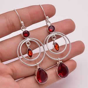 Boucles d'oreilles plaquées en argent massif 925, bijoux en pierre précieuse de Quartz Citrine, Design personnalisé de fabrication - Product Image 2