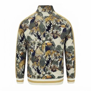 High Selling Custom Logo Tiger And Toucan <b>Print</b> Men's Tracksuit Set Gold Trim Full Zip Jacket And Sweatpants 2 Piece Outfit Wear - Product Image 3