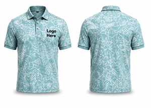 Custom Logo Men's Light <b>Blue</b> Printed <b>Canvas</b> for Shirt Short Sleeve Knitted Breathable Quick Dry Casual Style Front Placement - Product Image 2