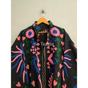 Hand Embroidered Floral Pattern Stand Collar Full Sleeve Autumn Outdoor Cotton Lining Jacket <b>Women</b> Winter <b>Coat</b> - Product Image 5