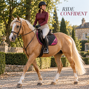 Almohadilla para Silla de Montar Performance Black Horse con Paneles con Estampado Rosa y Acolchado |   Almohadilla de Montar a Caballo Contorneada con Sistema de Correas Seguras - Product Image 3