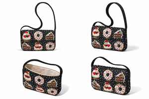 Bolso de Hombro Cuadrado Clásico Hecho a Mano con Cuentas para Mujer, Diseño de Pastel y Donut, Bolso de Moda de Lujo con Bordado de Cuentas para Boda - Product Image 3