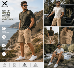 Shorts cargo pour hommes X Sports City, couleur unie, taille élastique, tissu Oxford respirant, style décontracté Bermuda avec poches, offre OEM - Product Image 4