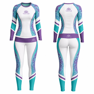 MEGAMAPLE Women's 2-Piece Full-Length Yoga Set Crew Neck Geometric Print Breathable Spandex Non-Convertible Straps <b>Mesh</b> - Product Image 1