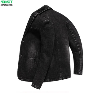 Mens Faded <b>Black</b> Cotton Blazer Casual <b>Jean</b> Coat Notched Lapel Slim Fit Washed Vintage Style For Men Outwear <b>Jacket</b> - Product Image 4