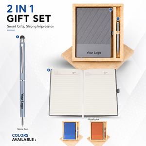 Set de Regalo de Cuaderno A5 Personalizado con Marca, Bolígrafo Metálico con Impresión UV, para Promociones Corporativas, Conferencias e Incentivos - Product Image 1