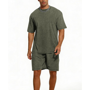 Custom Made Acid Wash <b>Track</b> <b>Suit</b> Set Men Blank Short and Shirt Tracksuit Hip Hop Style Suaitable Autumn And Summer - Product Image 5