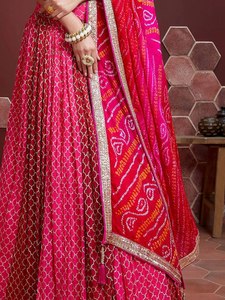Pink Embroidered Cotton <b>Sequin</b> Lehenga Choli Dupatta Spaghetti Strap Backless <b>Crop</b> <b>Top</b> A-Line Floor-Length Bridesmaid Dress - Product Image 5