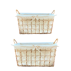 Panier de rangement multifonctionnel en jacinthe d'eau naturelle, jonc de mer, rotin et bambou de haute qualité avec cadre et doublure en coton - Product Image 1