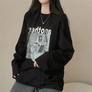 Camisetas de manga larga para mujer, camisetas estampadas a la moda, jerséis holgados informales para primavera y otoño, ropa de calle Vintage, camisetas de algodón suave para mujer - Product Image 3