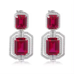 Pendientes de zirconia cúbica de plata 925 para mujer, pendientes de lujo a la moda con gota de Rubí - Product Image 1