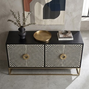 Moderno Gabinete de Almacenamiento de Hierro con Patas Metálicas con Acabado Dorado, Aparador de 4 Puertas para Sala de Estar, Muebles para el Hogar - Product Image 4