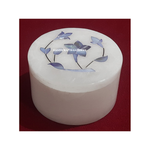 Boîte à bijoux en incrustation de nacre blanche naturelle de forme ronde - Product Image 4