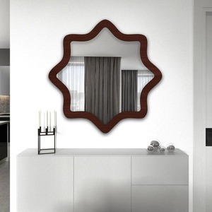 New design Star shape wooden brown color <b>wall</b> <b>mirror</b> customized size colors available for living room dining room entryway - Product Image 2