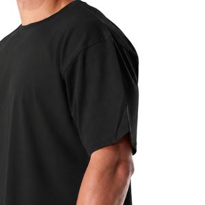 T-shirt graphique oversize noir pour homme en coton épais, coupe ample, col rond, style streetwear urbain, haut décontracté et tendance - Product Image 3