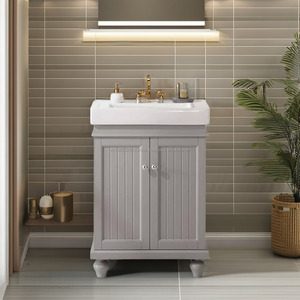 Meuble-lavabo de salle de bain en bois massif et contreplaqué, style ferme, à poser au sol, largeur 24 pouces, tiroirs à fermeture douce, durable - Product Image 1
