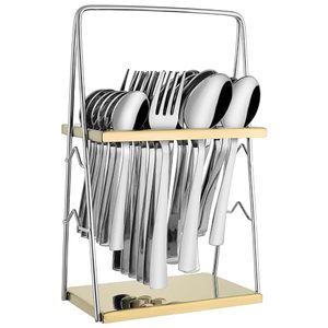 Support à couverts en métal à double niveau avec plateau, résistant à la rouille, support de rangement de cuisine sur pied, design minimaliste - Product Image 2