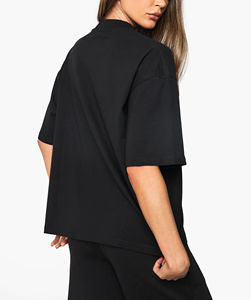 Camiseta de Verano para Mujer 100% Algodón al por Mayor, de Alta Calidad, Hombros Caídos, Manga Corta, con Logotipo Personalizado y Apliques - Product Image 4