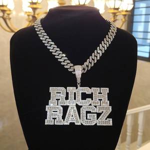 จี้เพชรรัสเซียรูปตัวอักษร Rich Ragz พร้อมสร้อยคอเงินแท้ 925 สไตล์ฮิปฮอป สำหรับผู้ชายและผู้หญิง สวมใส่ได้ทุกวัน - Product Image 2
