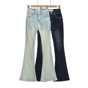 Jean long évasé vintage respirant et à séchage rapide pour femme, avec fermeture éclair, en denim uni, 2 coloris, collection été Muzamin Apparel - Product Image 1