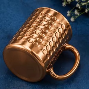 Hammered Metal <b>Mug</b> With Gold Handle 10cm Height <b>Large</b> Capacity Vintage Design For Home Use - Product Image 5