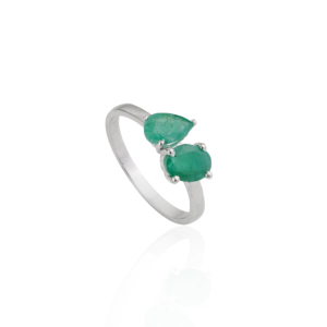 925 Sterling <b>Silver</b> 100% Authentic Pear & Oval Cut <b>Emerald</b> Gemstone Toi Moi <b>Ring</b> For Women's Party Wear Accessories - Product Image 3