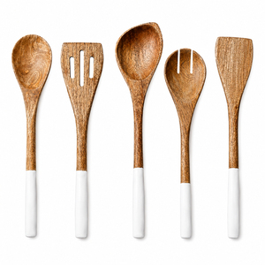 Juego de cucharas de cocina de madera ecológicas, utensilios de cocina de madera de haya natural, espátula de madera antiarañazos para utensilios de cocina antiadherentes - Product Image 3