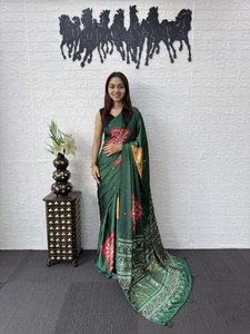 <b>Green</b> <b>Silk</b> Saree With Embroidery Traditional Women's Wear India Pakistan Wedding Engagement All Seasons - Product Image 2