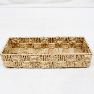 Handwoven Paper Rope Rectangular Storage <b>Tray</b> Decorative Tabletop <b>Basket</b> Organizer - Product Image 5
