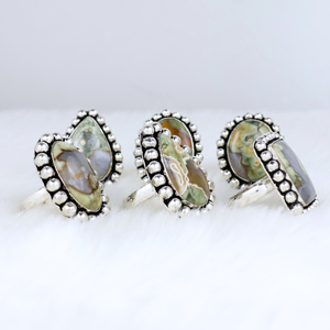 Anillo de Piedras Preciosas Artesanal de Plata de Ley 925 con Borde de Cuentas y Jaspe Natural de Latón Vintage, Suministro al por Mayor de Joyería - Product Image 6