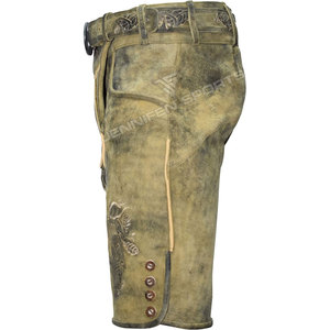 Lederhosen bavaroises élégantes pour hommes, style antique authentique, en cuir de chèvre suédé, courtes. - Product Image 4