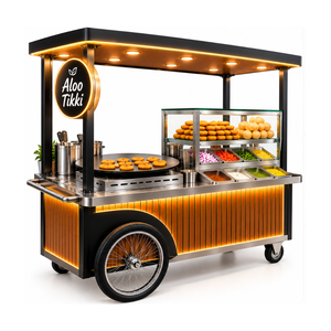 Carrito de Comida Móvil de Acero Inoxidable para Aloo Tikki con Plancha y Vitrina de Vidrio - Product Image 1