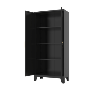Gabinete de almacenamiento de 2 formas de metal con estantes ajustables Gabinete de sala de estar negro de 61 ''con puertas para dormitorio - Product Image 3