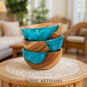 Ensemble de bols à collation en résine bleue polie et écologique de luxe, 3 pièces, bols de service décoratifs faits à la main et plateau pour fruits secs et bonbons - Product Image 6