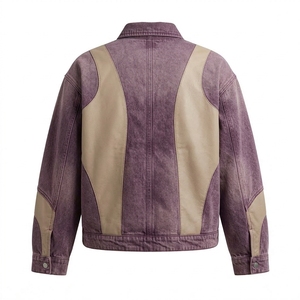 Veste en cuir patchwork toile délavée violette personnalisée pour homme, style vintage haut de gamme, streetwear, manteau de motard, vêtement d'extérieur, fabricants OEM - Product Image 2