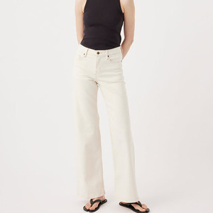 Pantalones Vaqueros de Cintura Alta y Pierna Ancha para Mujer, Estilo Nuevo, Corte Holgado, Largos, Color Sólido, Casuales, Blancos, Transpirables, de Algodón, para Verano - Product Image 4