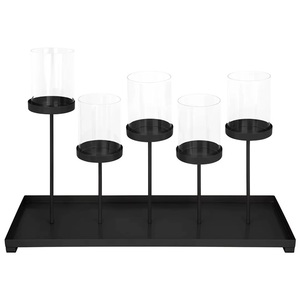Geometric Oval Frame Metal Pillar Hurricane Candle Holders Set 2 Home <b>Decorative</b> Christmas Festivities Other Candle <b>Jars</b> - Product Image 6