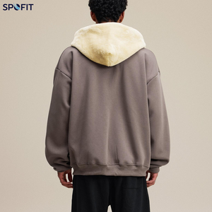 Vintage Boxy Zip Up <b>Hoodie</b> <b>Men</b> Heavyweight Terry Sweatshirt <b>Sherpa</b> Lined Oversized Streetwear Custom Logo - Product Image 4