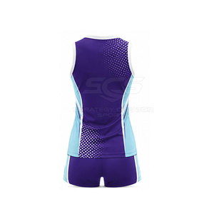 Ensemble d'uniformes de volley-ball personnalisés pour femmes, maillot sans manches et short violet turquoise, vêtements de sport par sublimation - Product Image 4