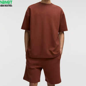 Men's Oversized T-Shirt & Bermuda <b>Shorts</b> Set White Rust Black Solid Cotton Casual Summer - Product Image 6