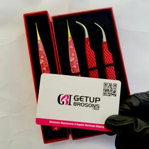 Best GETUP BROSONS IMPEX Anti-Static Precision 10mm Length <b>Red</b>/<b>Paper</b> Coated Stainless Steel Curve/Straight Eyelash Tweezer Fiber - Product Image 4