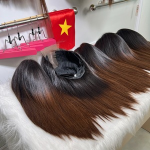 Perruques en cheveux humains vietnamiens 100% naturels, pointes brunes ombrées, couleur mélangée, perruque en dentelle suisse, raie au milieu, pour femmes noires - Product Image 4