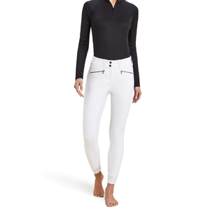 Pantalon d'équitation pour femme en cuir PU respirant, taille haute, coupe ajustée, blanc uni, avec poches zippées et grip intégral sur le siège - Product Image 2