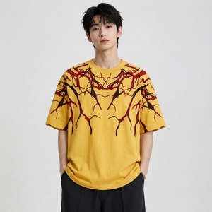 Camiseta de punto para hombre de alta calidad, personalizada, de algodón, oversize, con hombros caídos, estampada, cuello redondo, manga corta, estilo streetwear - Product Image 1