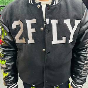 2F:LY <b>Men's</b> PU Varsity <b>Jacket</b> Sporty <b>Letter</b> Print Turn-down Collar Regular Fit Autumn Wear - Product Image 4
