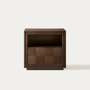 Table de chevet moderne Kimberly en teck massif avec 1 tiroir, finition brun foncé, mobilier de chambre de haute qualité pour usage intérieur - Product Image 1